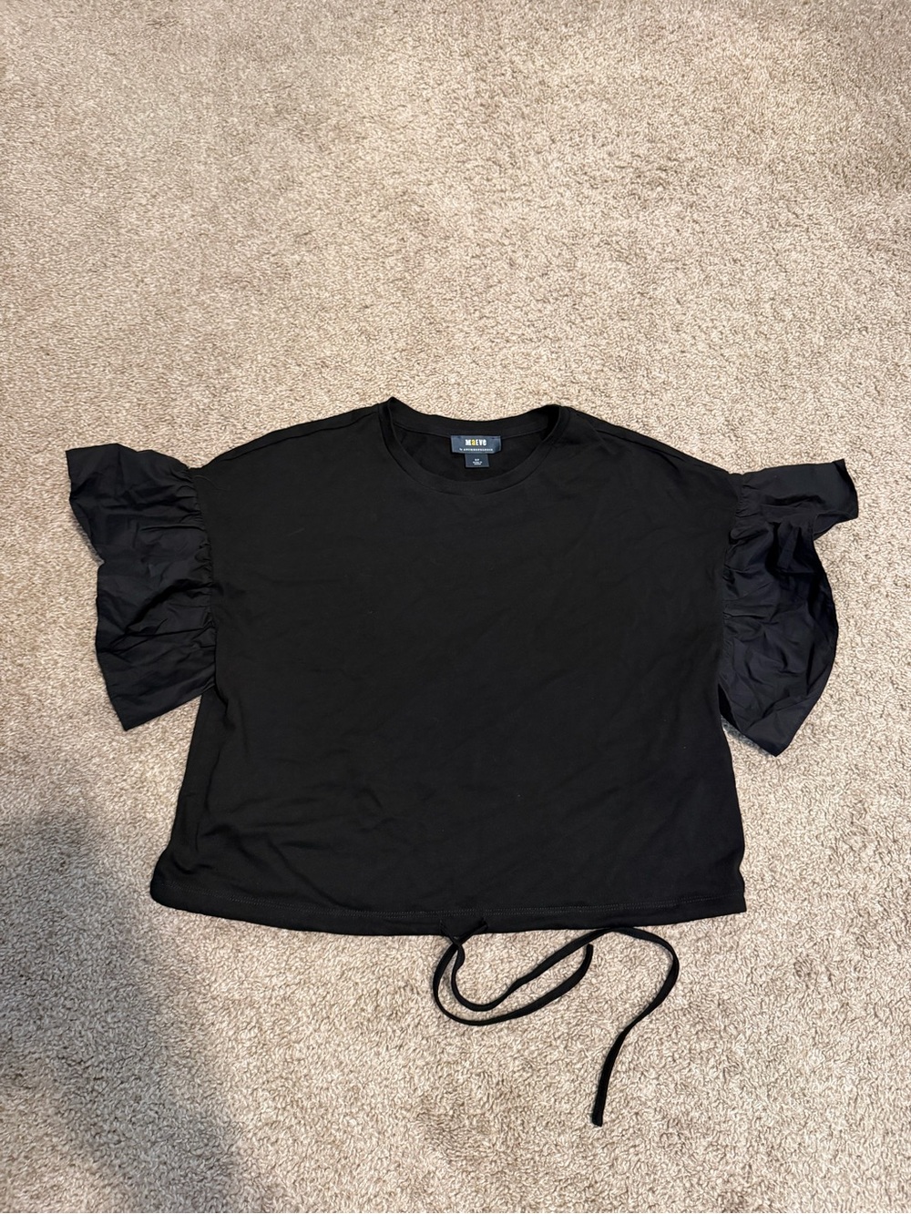 Anthropologie Black Short-Sleeve Ruffle Tie-Hem Tee